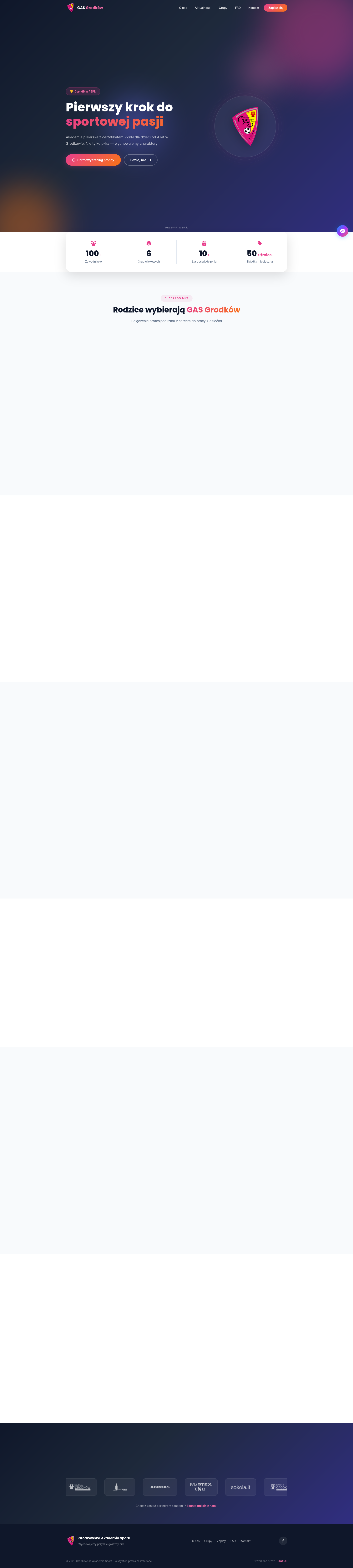 Strona internetowa dla akademii piłkarskiej - Grodkowska Akademia Sportu
