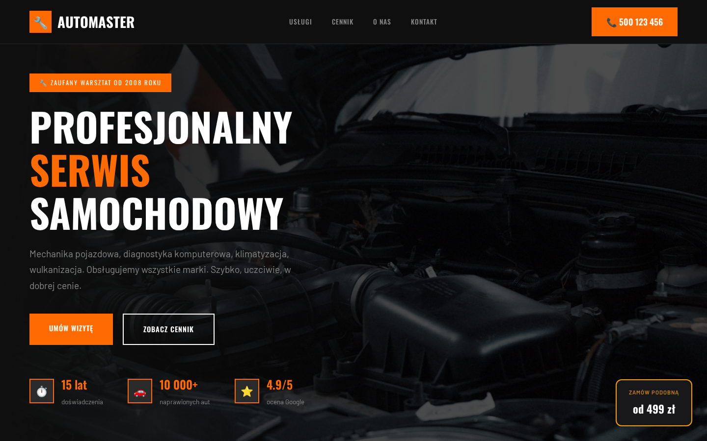 Industrialna strona internetowa dla warsztatu samochodowego - Mechanika z Klasą